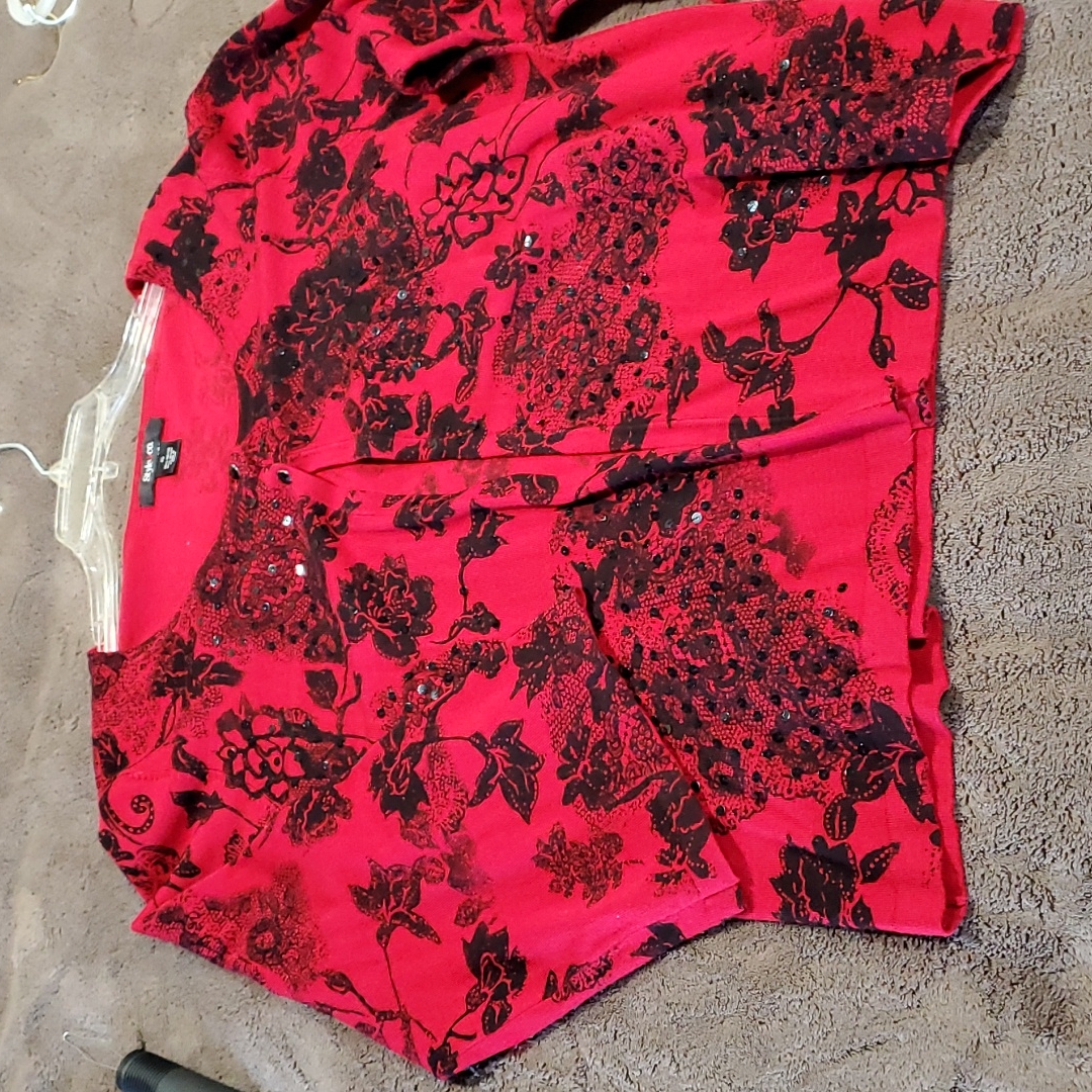 Red Sweater With Black Sparkling Sequence
